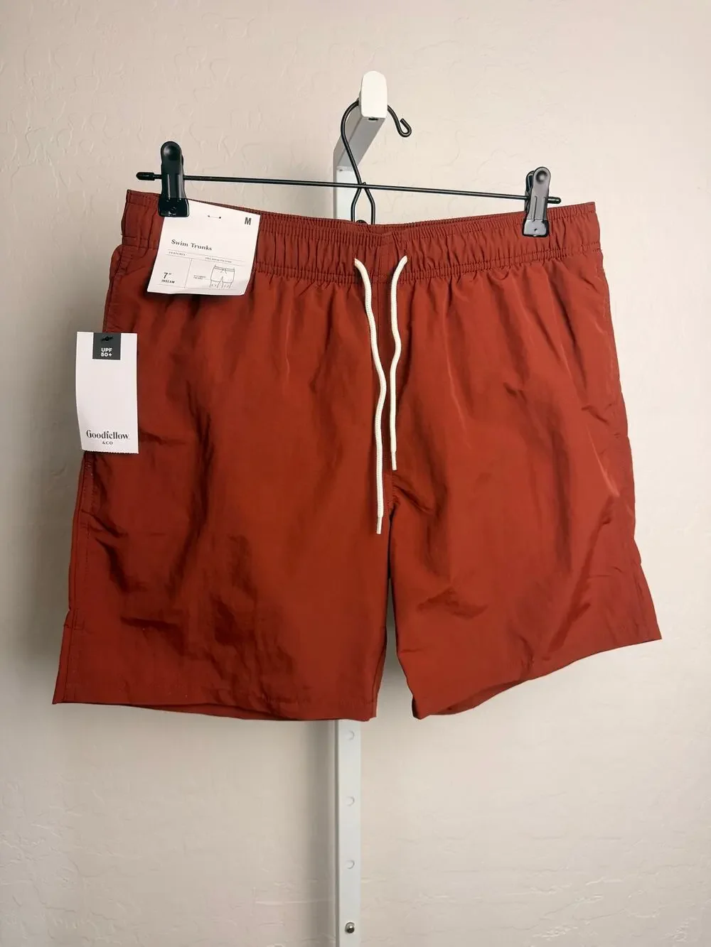 Goodfellow & Co Swim Trunks Men’s Medium Rust Orange 7” Inseam UPF 50+ NWT